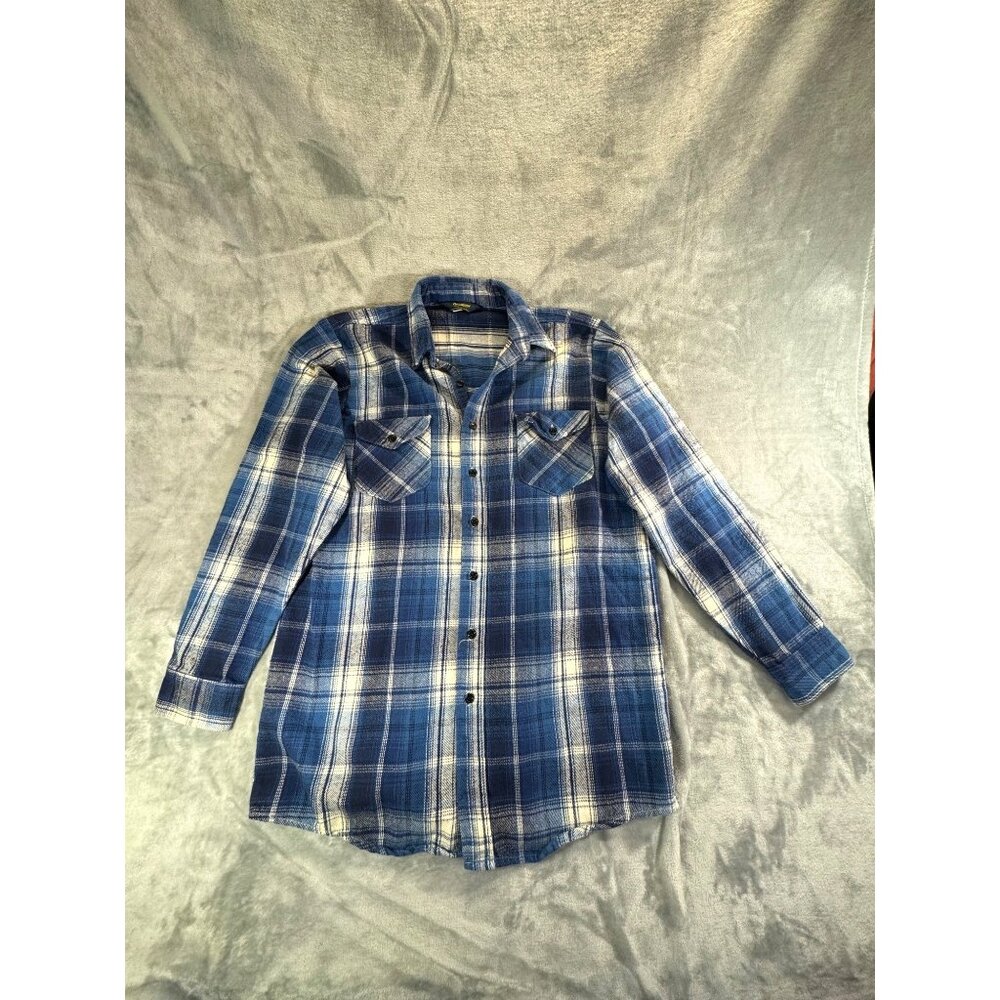 OshKosh Shirt Men's Large Blue and white Plaid Long Sleeve Flannel Shirt